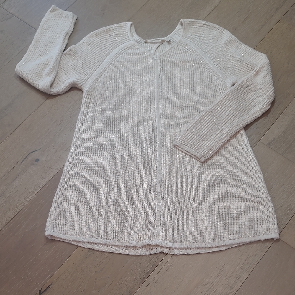 EUC Soft Surroundings Sweater Women's sz PM Cream/Gold Sparkle Tunic Knit